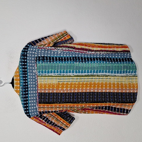 Vatpave Multicolor Striped Short Sleeve Retro Boho Button Down Shirt Size M - Picture 5 of 10